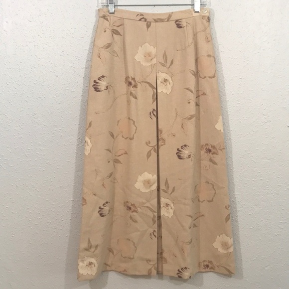 Orvis Wool Blend VTG Khaki Floral Maxi Skirt w/ Pockets Both Sides size 8 - Picture 1 of 13
